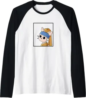 | The little cat with a pearl Raglan Baseball Tee