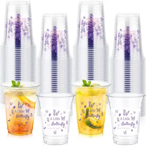 100 Pcs Butterfly Party Plastic Cups 16 oz Clear Butterfly Cups Bulk Baby Shower Disposable Drinking Glass for Spring Summer Birthday Baby Shower Party Favor Decorations Supplies