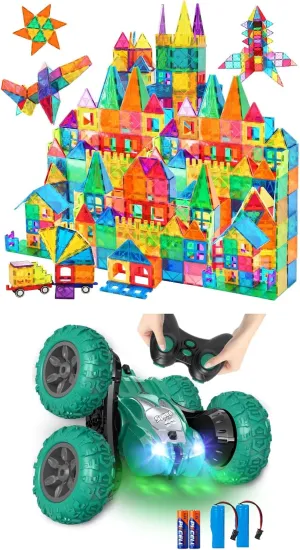 102PCS Magnetic Tiles 1Remote Control Car（Green）