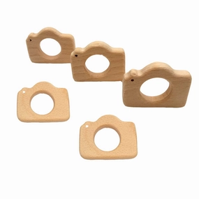 10pcs Lovely Cartoon Wood Camera Teether Pure Natural Animal Shape Beech Wooden Teething Toys Handmade Pattern DIY Jewelry Making Necklace Pendant