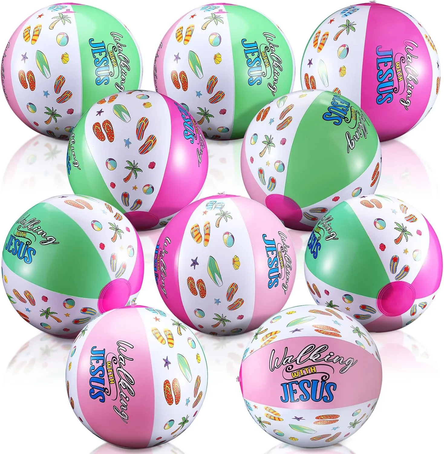 12 Pack Jesus Beach Balls Bulk 15" Inflatable Religious Beach Balls Walking with Jesus Summer Bible Decor for VBS Vacation Swimming Party Favor Supplies