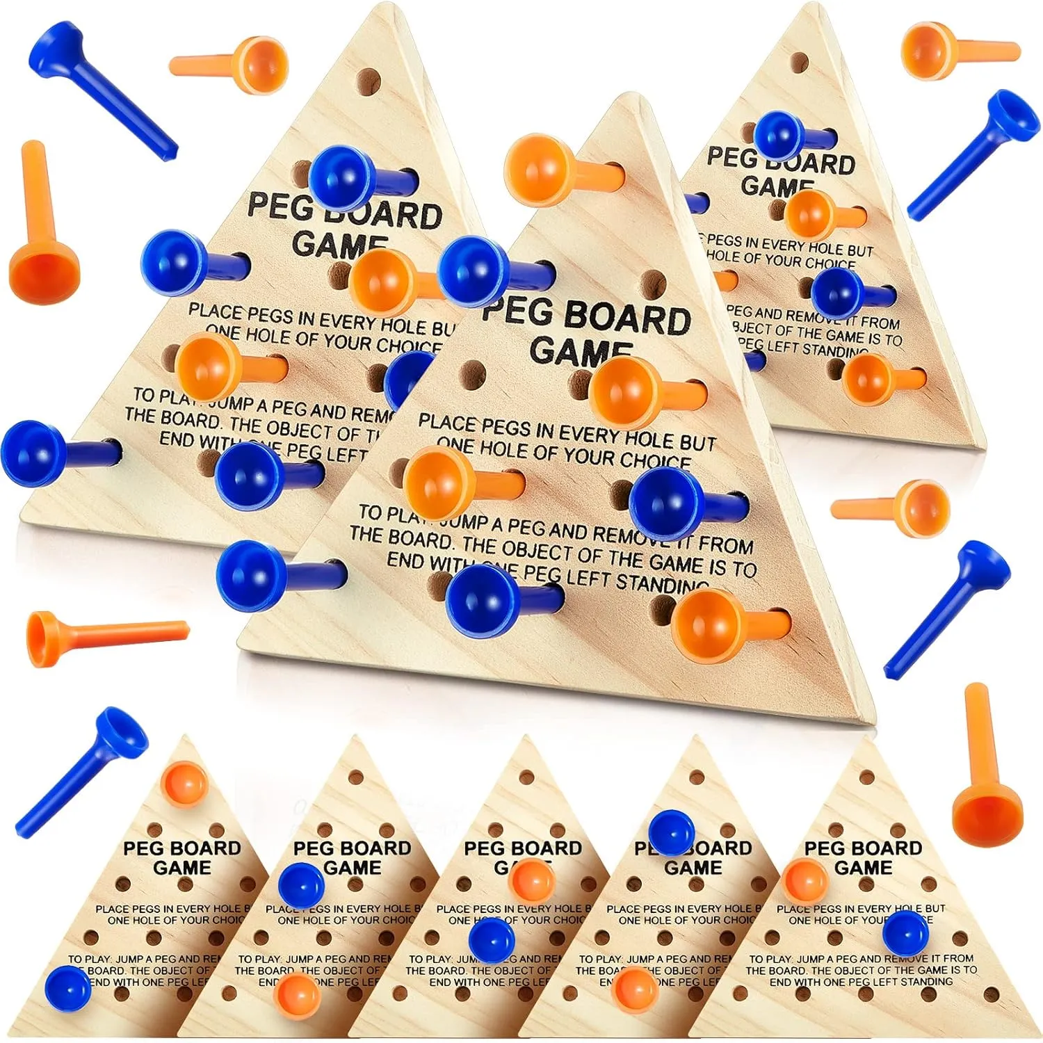 12 Packs Wooden Triangle Peg Games Wooden Board Game for Family Boys Girls Adults, Learning Toys Fun Board Games Travel Peg Jump Games