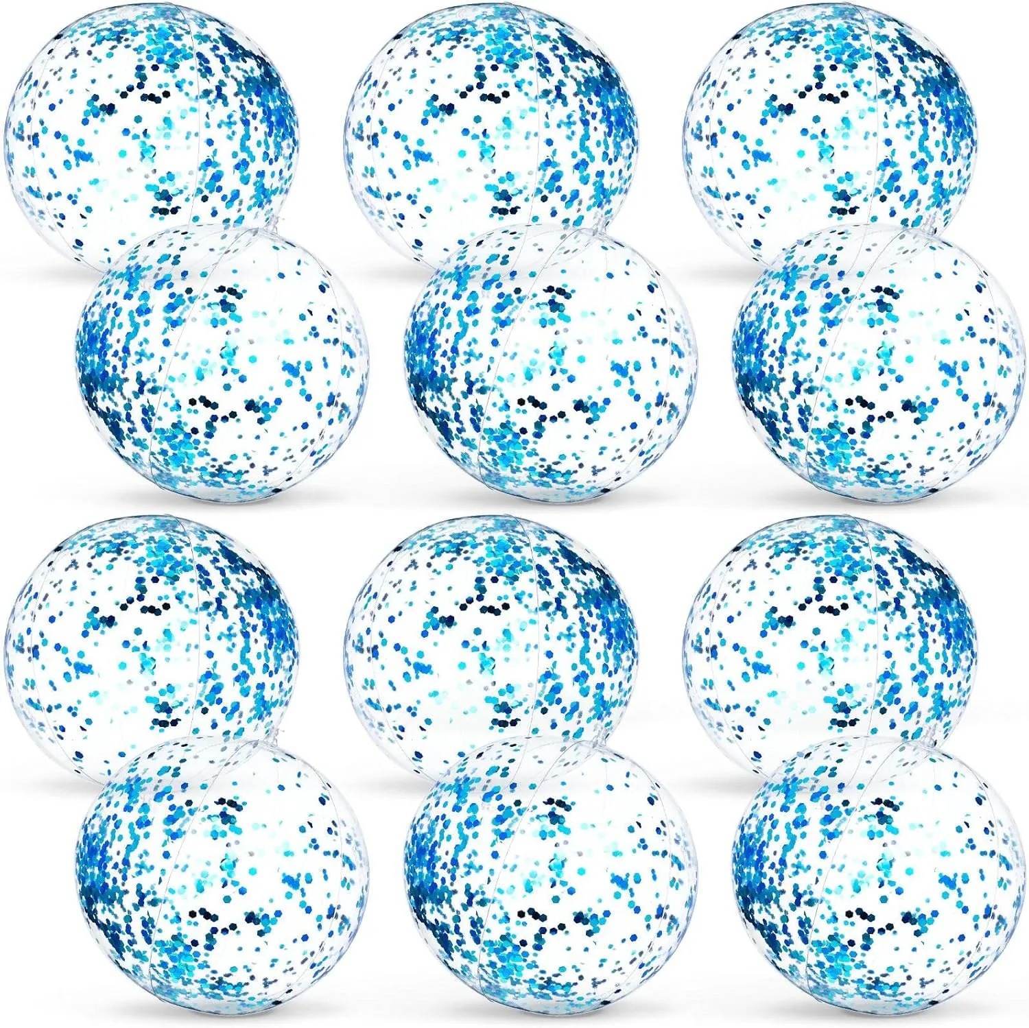 12 Pieces Blue Inflatable Glitter Beach Balls 16 Inch Bouncy Confetti Beach Balls Transparent Swimming Pool Ball Plastic Floatable Confetti Ball for Summer Beach Pool Birthday Party Favor