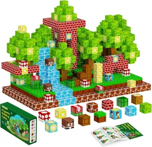 120Pcs Magnetic Blocks - Build Mine Magnet World Set, 1" Magnetic Cubes, STEM Sensory Montessori Building Toys, Easter Basket Stuffers Birthday Gifts for Boys & Girls Age 3 4 5 6 7 8-13 Years Old