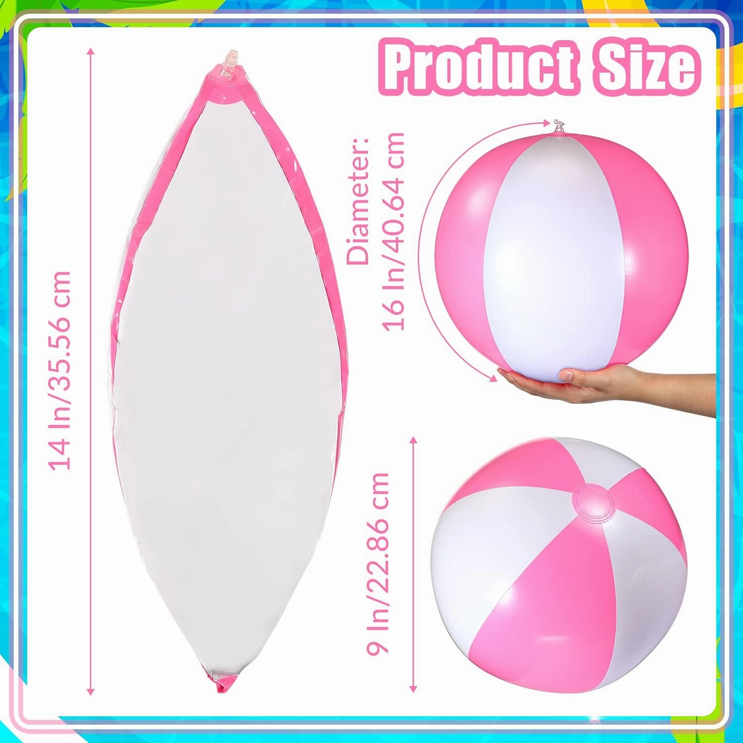 12 Pcs 16'' Beach Ball PVC Inflatable Ball Bulk Blow up Pool Balls for Swimming Pool Summer Hawaiian Tropical Theme Party Favors Decorations Favors Supplies
