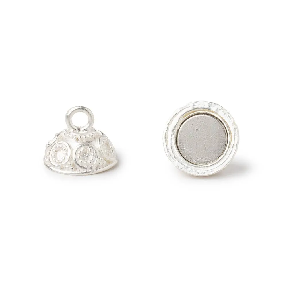12mm Sterling Silver Circle Miligrain Ball Magnetic Clasp 1 piece