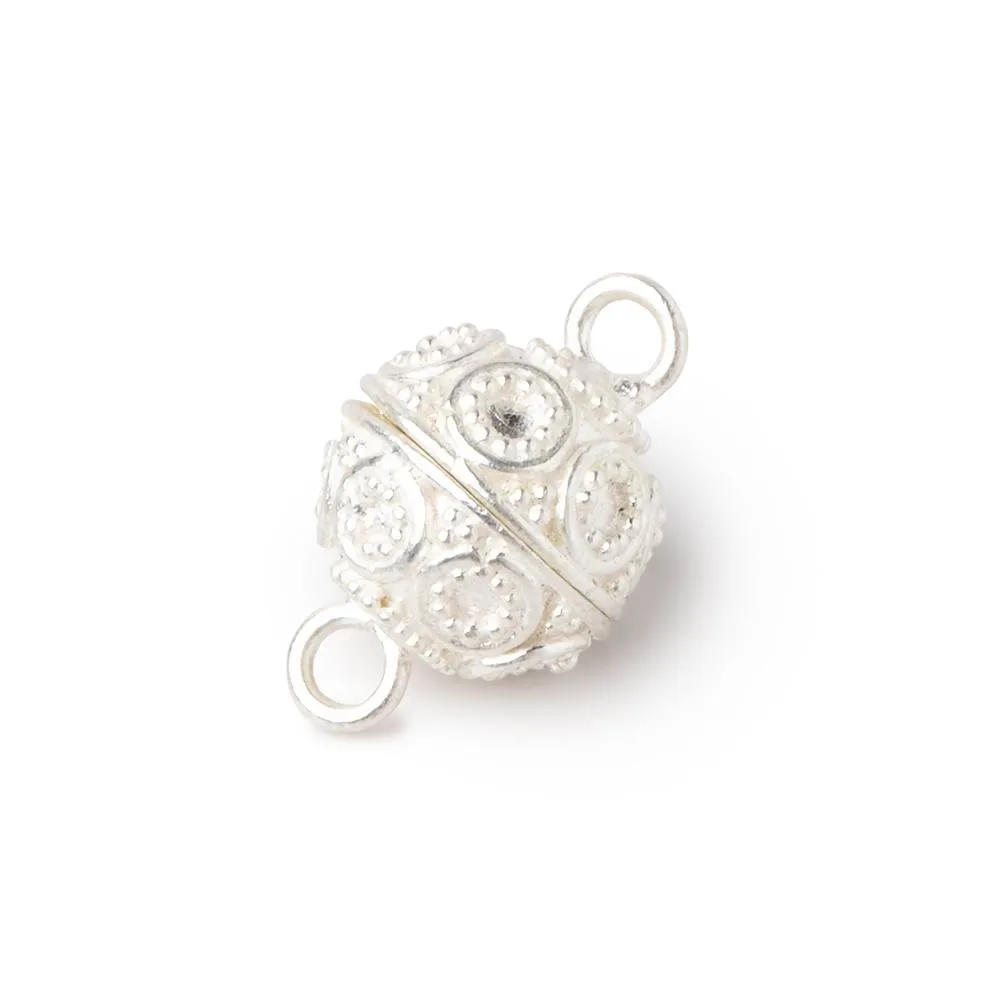 12mm Sterling Silver Circle Miligrain Ball Magnetic Clasp 1 piece