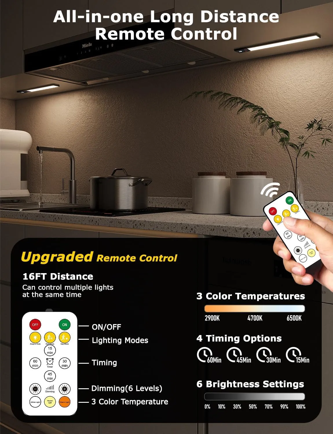 12" Ultra-Thin Under Cabinet Lighting Wireless, Aluminum Alloy Under Counter Lights for Kitchen, 3-Color-Temps Magnetic Closet Lights, Rechargeable Motion Sensor Light Indoor (2Pack, Black)