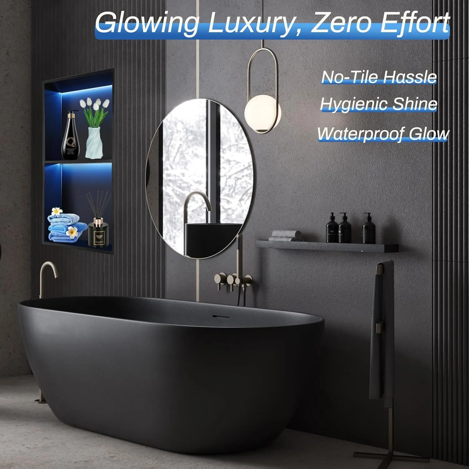 12" X 24" RGB Shower Niche,Recessed Two-tier Shower Niche with Led Light,Stainless Steel Wall Niche with Remote Control,No Tile Needed Wall Niche,Matte Black