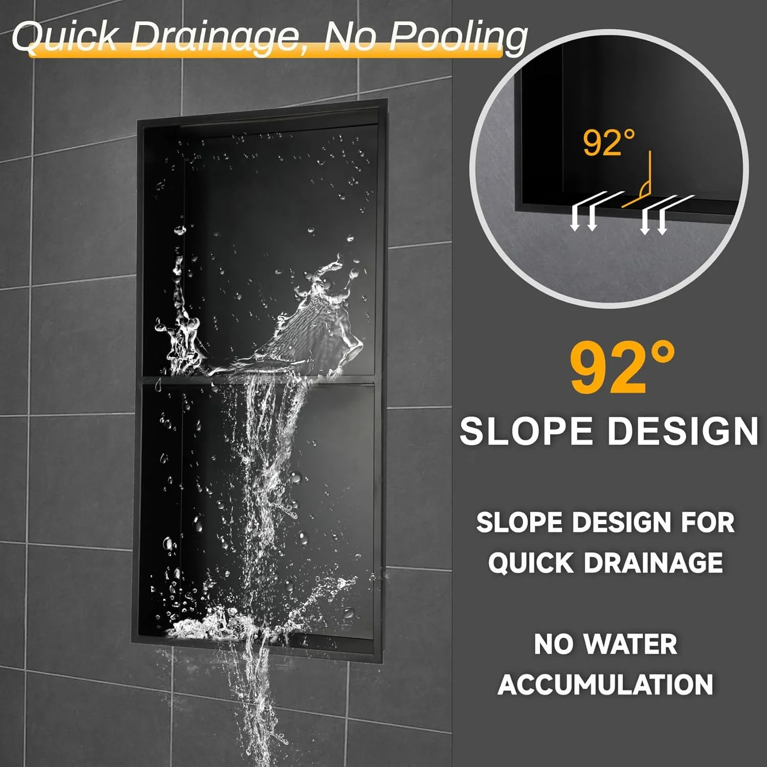 12" X 24" RGB Shower Niche,Recessed Two-tier Shower Niche with Led Light,Stainless Steel Wall Niche with Remote Control,No Tile Needed Wall Niche,Matte Black