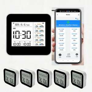 13-in-1 Wireless Temperature and Humidity Smart App Connectivity Weather Station Indoor and Outdoor Wireless Temperature and Humidity, (with 5 Sensor)