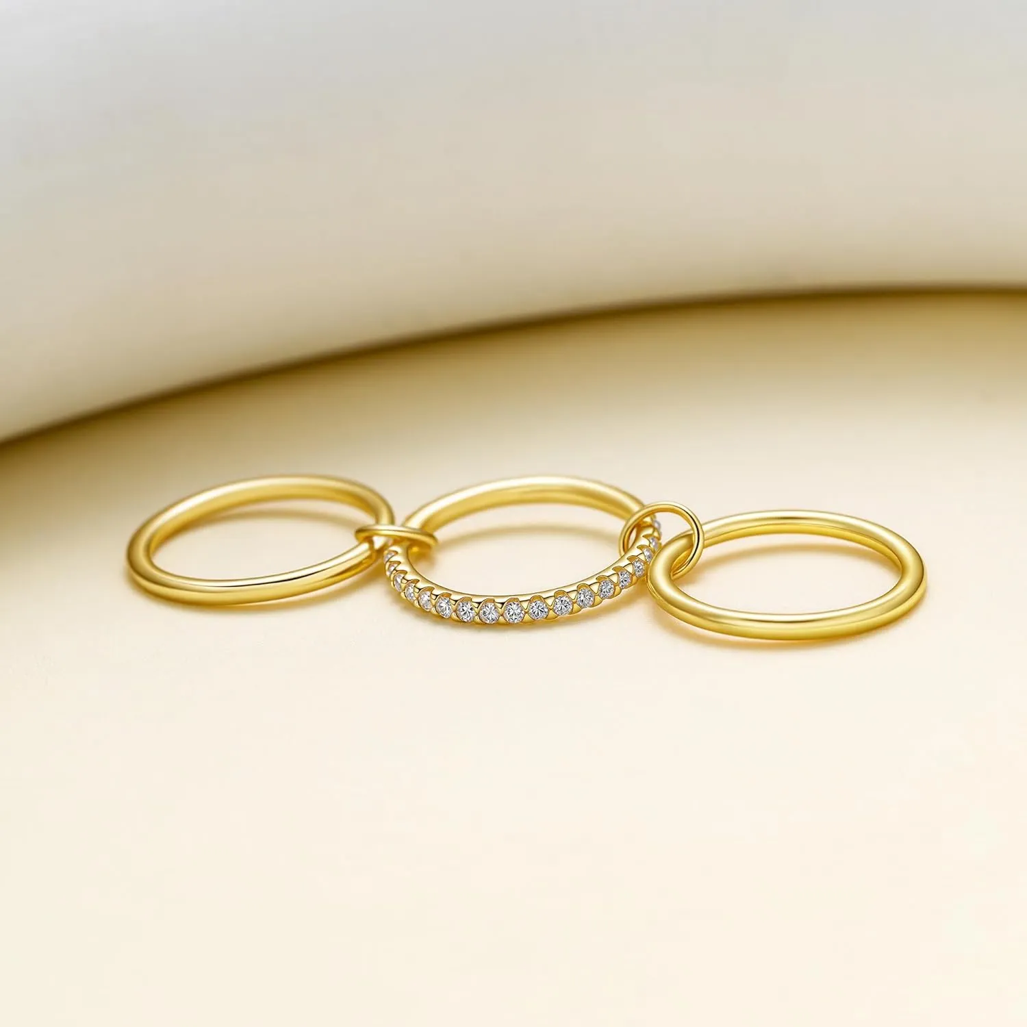 14K Gold Plated Interlocked Stackable Rings for Women Non Tarnish,Gold and Silver Cubic Zirconia Statement Rings Set,Mixed Metals Ring Two-Toned Connected Bands Stacking Jewelry