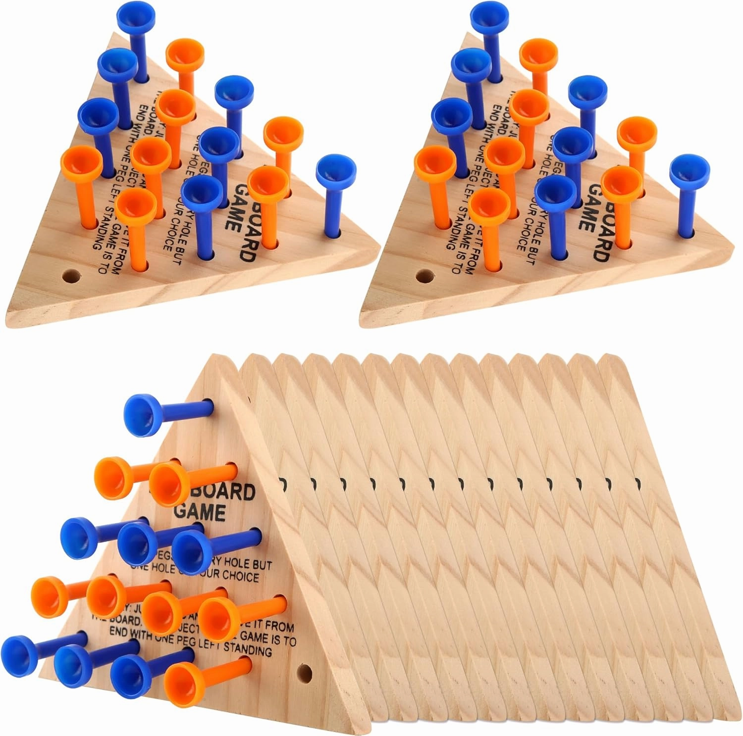 16 Packs Wooden Peg Game Tricky Triangle Peg Board Game Family Wood Puzzles Strategy Toy for Kids Adult Family Travel Gathering Jump Games