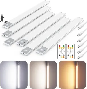 16" Ultra-Thin Under Cabinet Lighting Wireless, Aluminum Alloy Under Counter Lights for Kitchen, 3-Color-Temps Magnetic Closet Lights, Rechargeable Motion Sensor Light Indoor (6Pack, Silver)