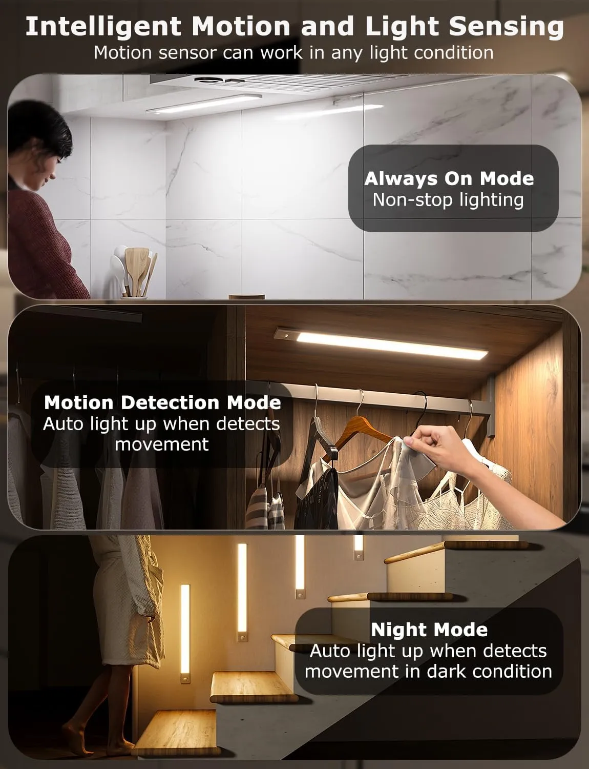 16" Ultra-Thin Under Cabinet Lighting Wireless, Aluminum Alloy Under Counter Lights for Kitchen, 3-Color-Temps Magnetic Closet Lights, Rechargeable Motion Sensor Light Indoor (6Pack, Silver)