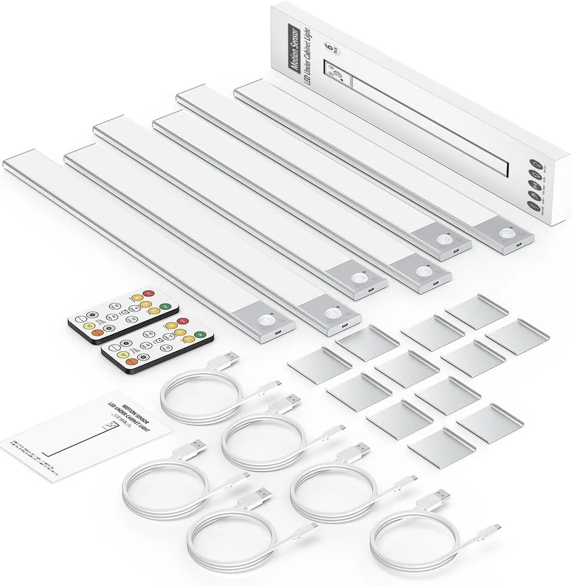 16" Ultra-Thin Under Cabinet Lighting Wireless, Aluminum Alloy Under Counter Lights for Kitchen, 3-Color-Temps Magnetic Closet Lights, Rechargeable Motion Sensor Light Indoor (6Pack, Silver)