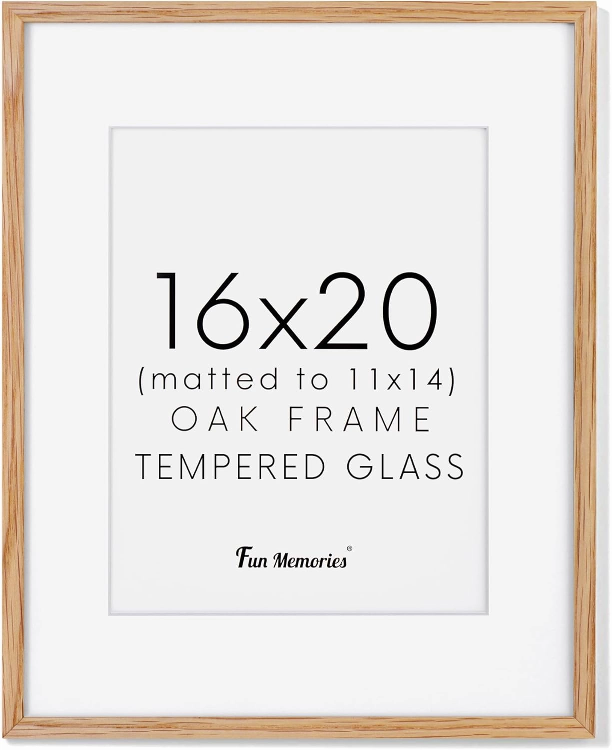 16x20 Picture Frame, 16 x 20 Solid Oak Wood Frame, Tempered Glass, 16x20 Picture Frame with Mat for 11x14, 16 by 20 Frame for Wall, 16x20 Wood Frames, 16x20 Matted Poster Frame, Natural Oak Color