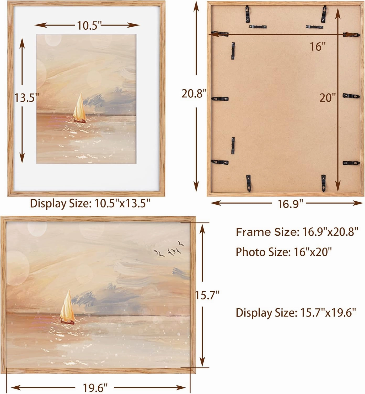 16x20 Picture Frame, 16 x 20 Solid Oak Wood Frame, Tempered Glass, 16x20 Picture Frame with Mat for 11x14, 16 by 20 Frame for Wall, 16x20 Wood Frames, 16x20 Matted Poster Frame, Natural Oak Color