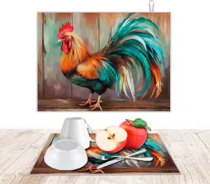 18x24 Inches Dish Drying Mats with Rooster for Kitchen Counter - Farmhouse Absorbent Microfiber Drying Pad - Slip Resistant Kitchens Counters Accessories - Dishes Pad Absorbents Fast Dry