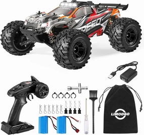 1:10 Large Brush RC Car for Adults, Fast Remote Control Car, 28  MPH Rc Hobby Truck with Headlights, All Terrain 2.4Ghz Electric Hobby Rc Cars, 4WD Off Road Monster Truck for Adults - Red