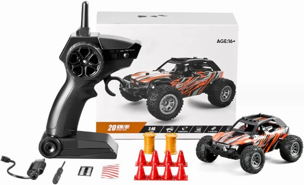 1/32 Scale RC Drift Off Road Truck, 2.4G Mini Electric Racing Drift Car Remote Control High-Speed Crawler All-Terrain Vehicle for Adults - RTR Version/Orange