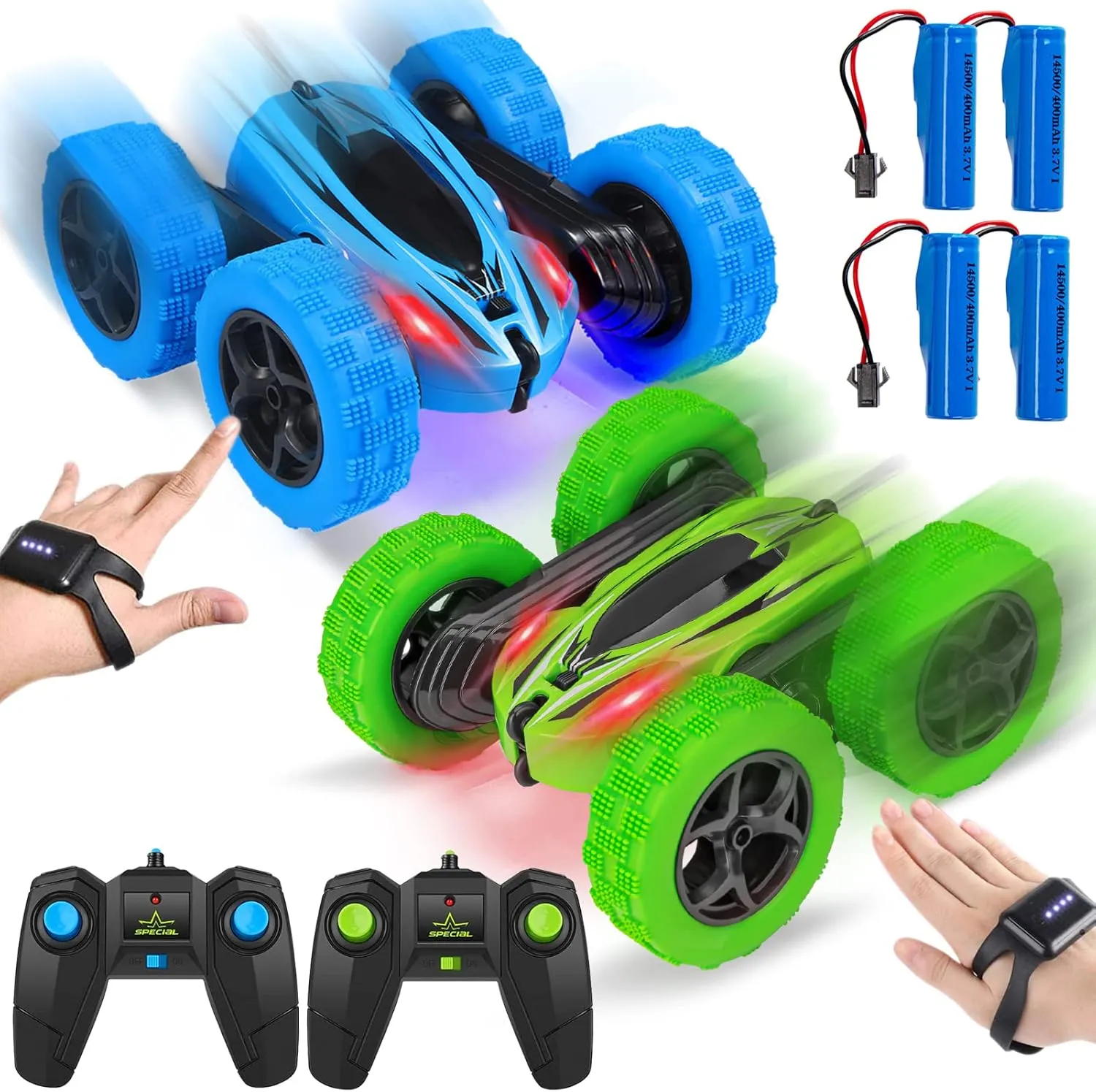 2 Pack RC Stunt Car with Gesture Sensor - 4WD Double Sided 360 Degree Rotating Tumbling - Rechargeable High-Speed Car - 2.4GHz Off-Road Hobby RC Toy Cars