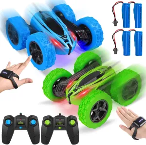 2 Pack RC Stunt Car with Gesture Sensor - 4WD Double Sided 360 Degree Rotating Tumbling - Rechargeable High-Speed Car - 2.4GHz Off-Road Hobby RC Toy Cars