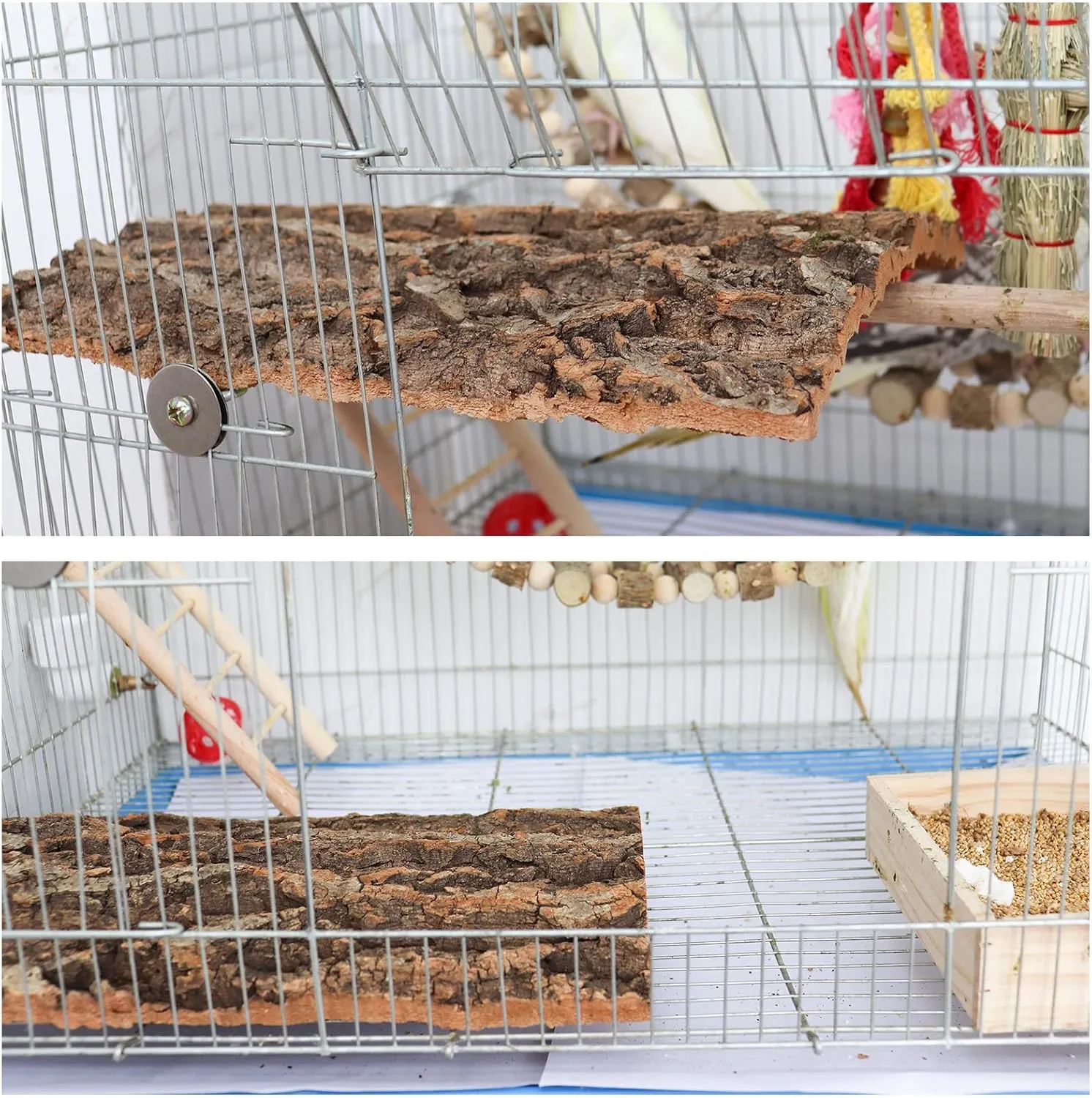2 Pcs 12x8 Inch 100% Natural Cork Perch, Bird Seat Boards, Birdcage Decor Accessories, Natural Cork Backdrop, Bark Toy for Bird (Budgie, Parrot, Cockatiel, Hamster, Guinea Pig, Rat)