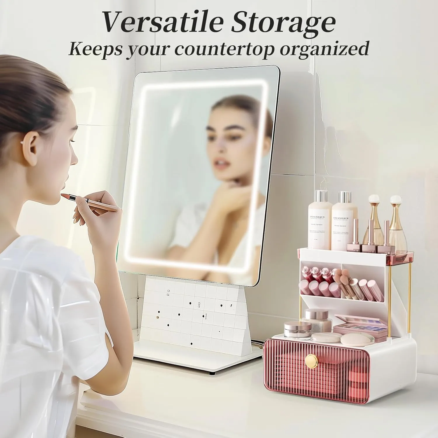 2-Tier Makeup Organizers Countertop,Versatile Bathroom Counter Organizer,Cosmetic Make Up Organizers for Vanity,Cute Skincare Organizer (Blush)