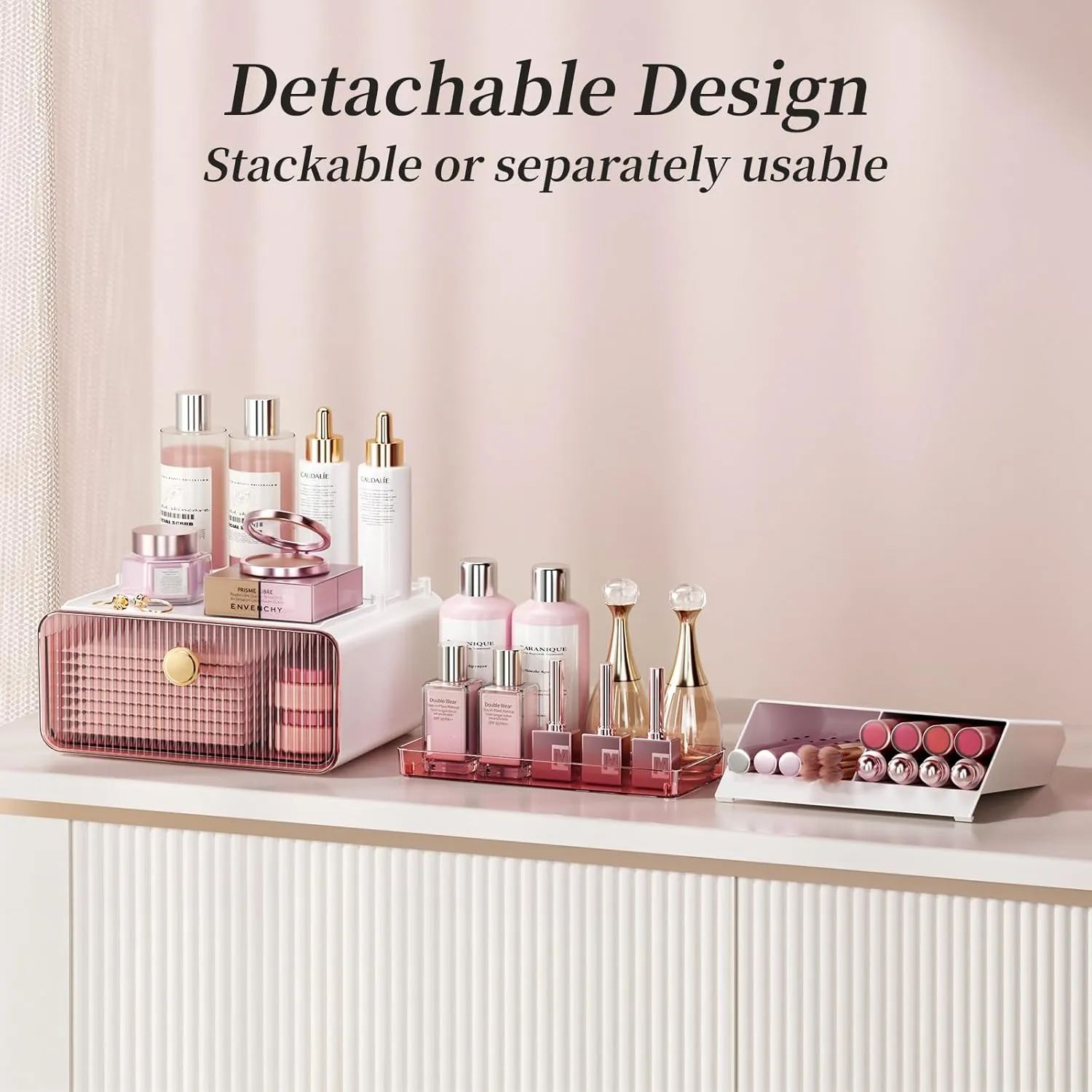 2-Tier Makeup Organizers Countertop,Versatile Bathroom Counter Organizer,Cosmetic Make Up Organizers for Vanity,Cute Skincare Organizer (Blush)