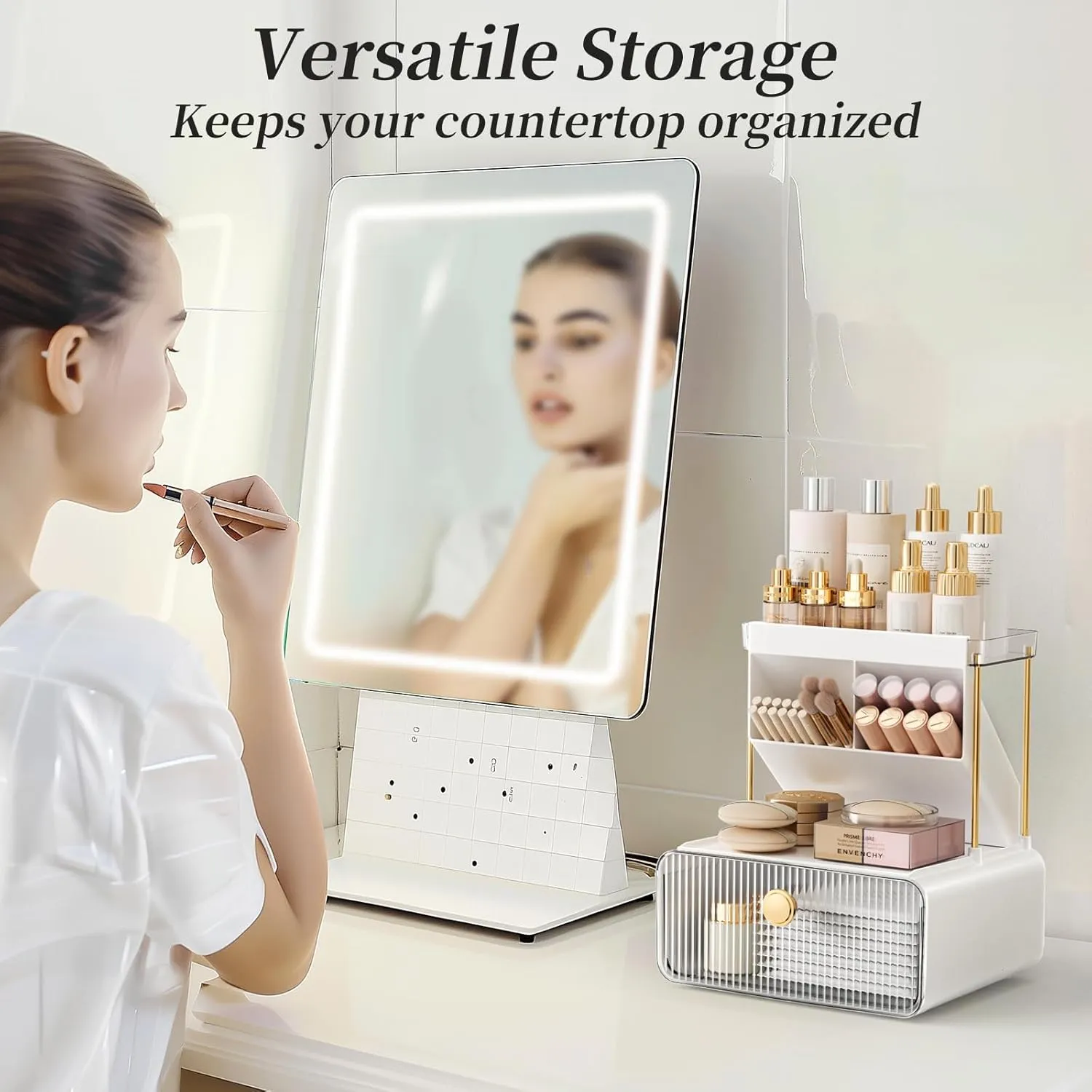 2-Tier Makeup Organizers Countertop,Versatile Bathroom Counter Organizer,Cosmetic Make Up Organizers for Vanity,Cute Skincare Organizer (Clear)