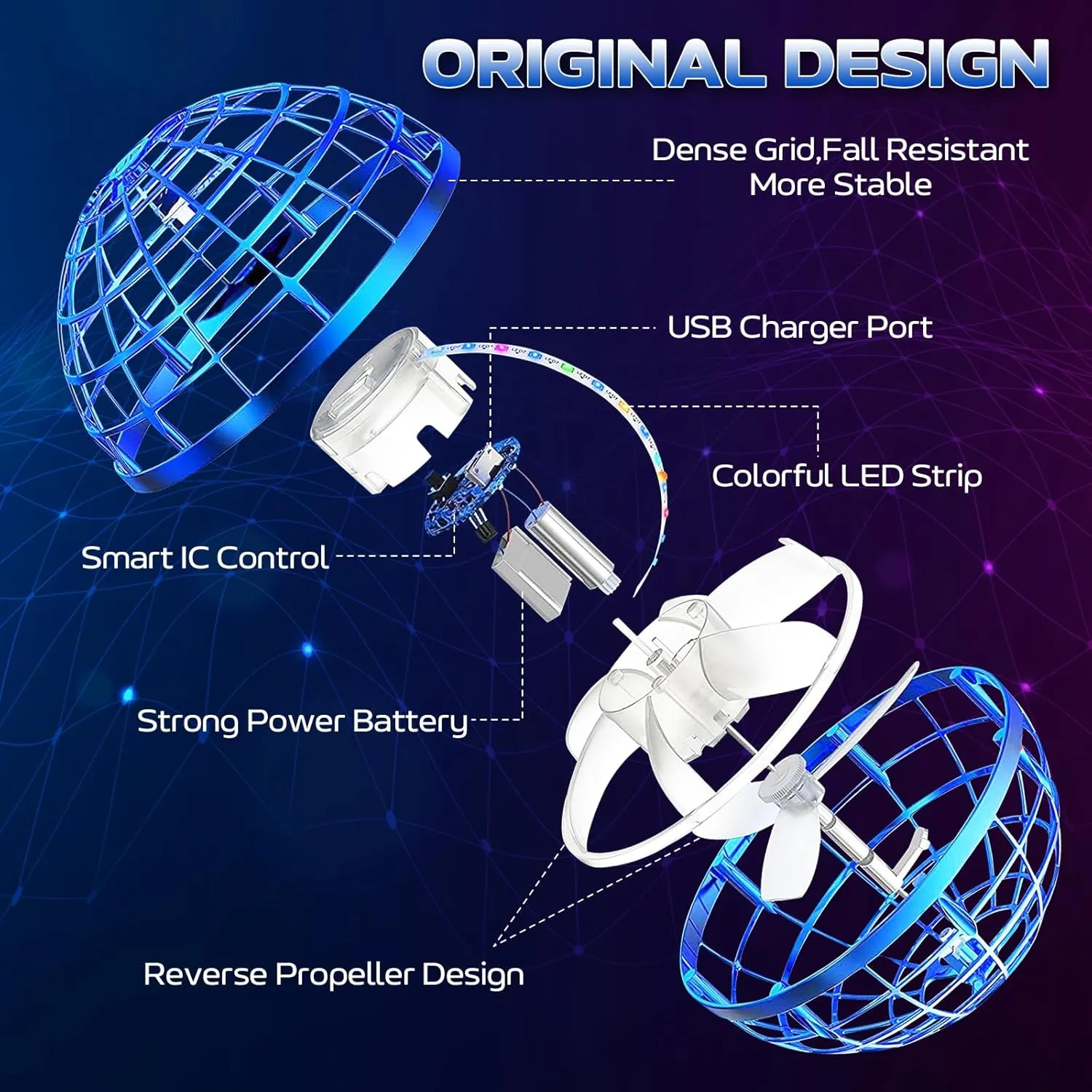 2025 Flying Orb Toy - Christmas Cool Novelty Gift Hover Ball Galaxy Boomerang Hand Drone Magic Floating Orbit Mini Outdoor Fidget Toy Stocking Stuffer for Kids Boys Girls Teens (Blue Pink)