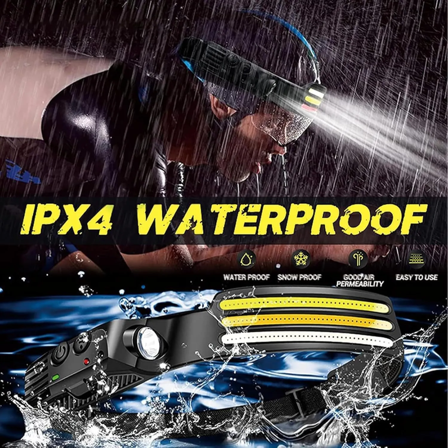 230° Ultra-Light Motion-Sensing Headlamp, 2025 New Rechargeable Headlamp, Portable Wide Beam LED Headlight, COB 230° Floodlight Hands-Free Flashlight (2pcs)