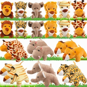 24 Pieces Mini Safari Stuffed Animals Toys Small Jungle Plush Animal Toy Set for Safari Jungle Zoo Themed Parties Baby Shower Birthday Children's Day Gift