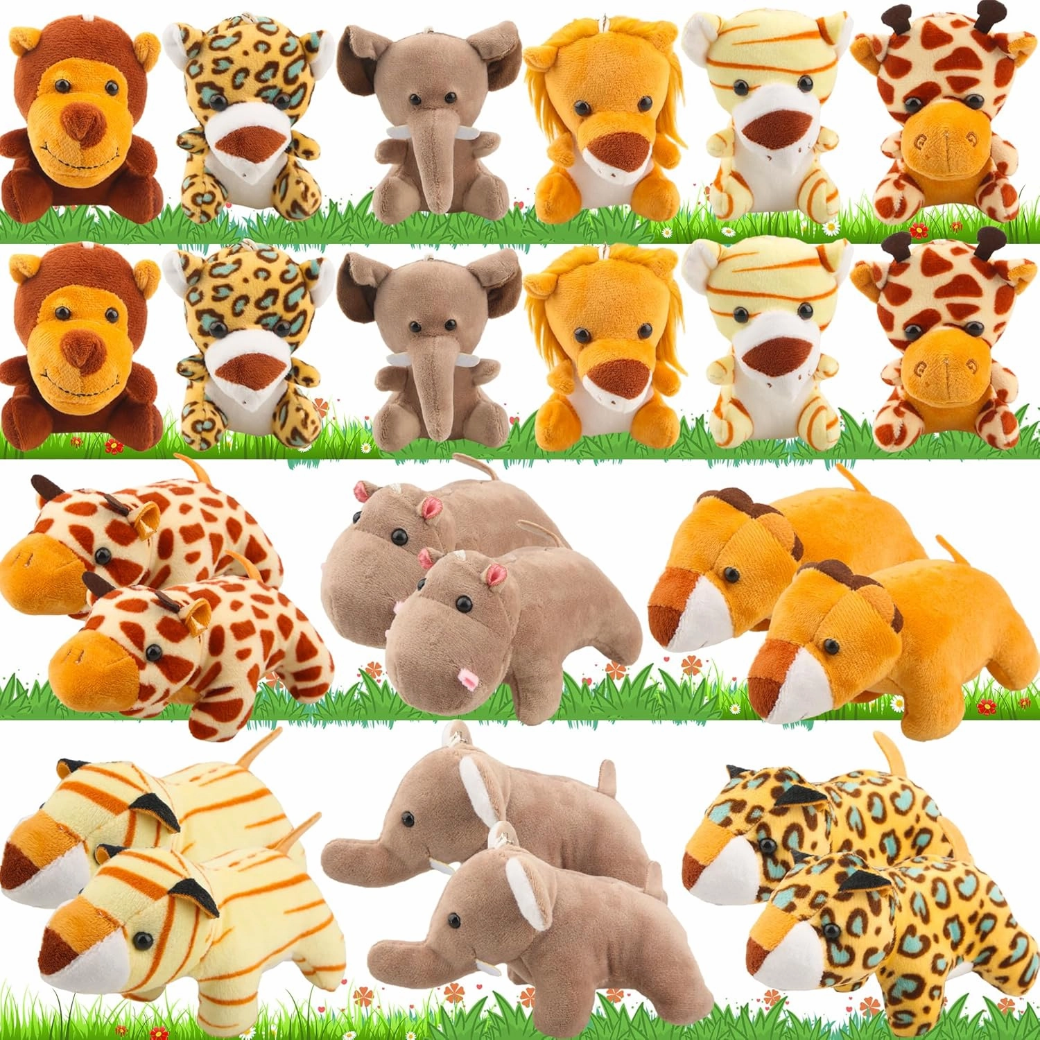 24 Pieces Mini Safari Stuffed Animals Toys Small Jungle Plush Animal Toy Set for Safari Jungle Zoo Themed Parties Baby Shower Birthday Children's Day Gift