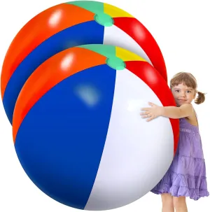 27 Inch Rainbow Beach Balls Giant Inflatable Large Pool Beach Balls Inflatable Swimming Pool Toys for Summer Water Games(2 Pcs)