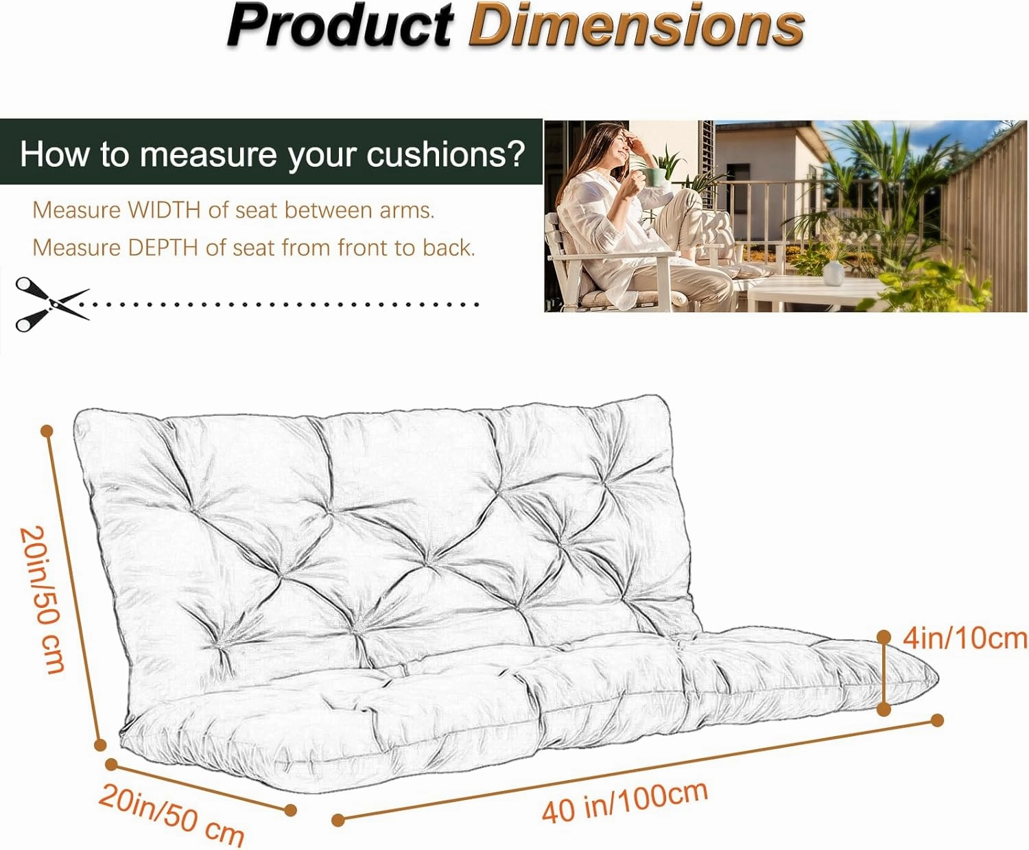 2-3 Seat Swing Replacement Cushion, Outdoor Bench Cushions with Backrest Thicken 4", Patio Furniture Garden Porch Loveseat Glider Pad Anti-Fading Waterproof (Dark Green, 40x40in)