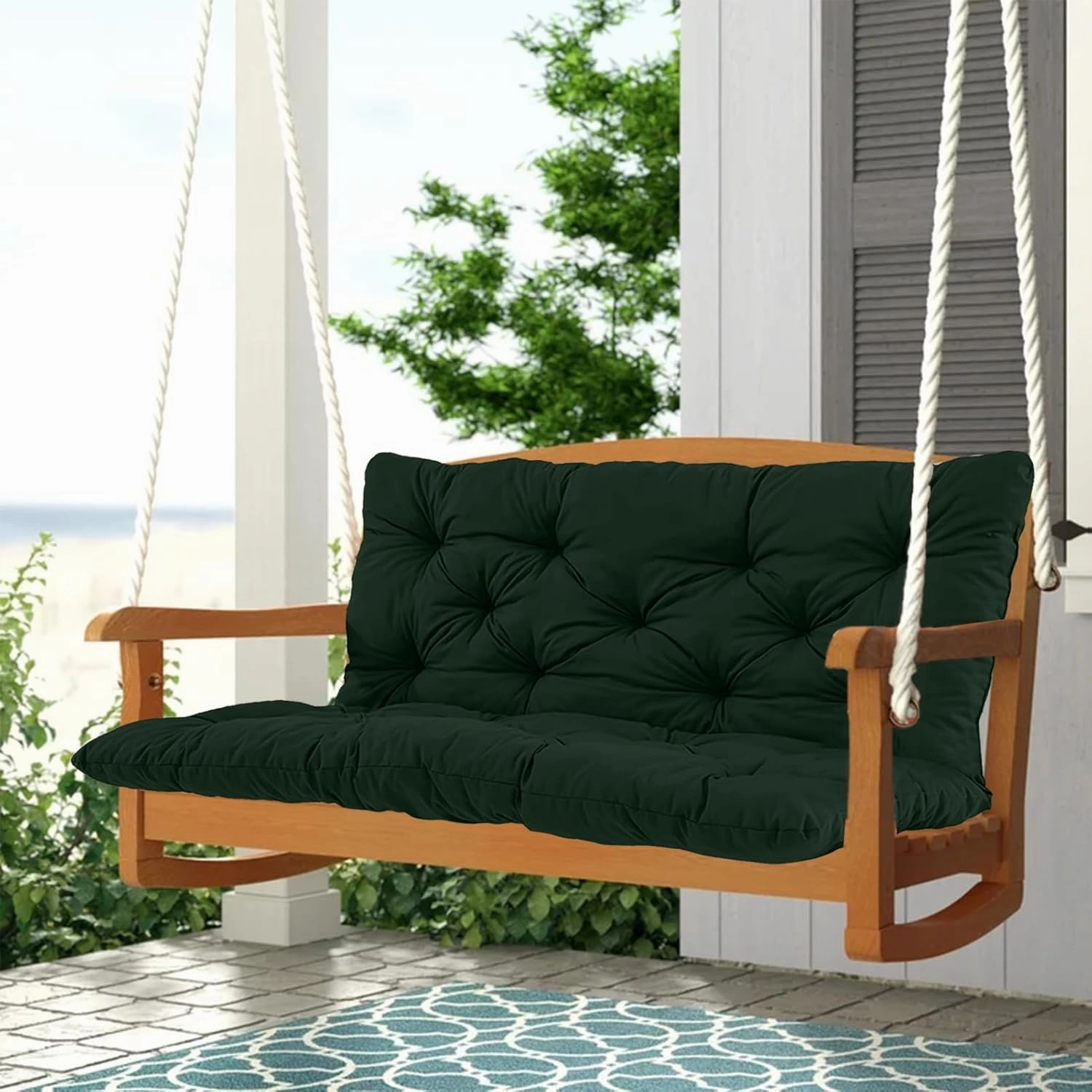 2-3 Seat Swing Replacement Cushion, Outdoor Bench Cushions with Backrest Thicken 4", Patio Furniture Garden Porch Loveseat Glider Pad Anti-Fading Waterproof (Dark Green, 40x40in)