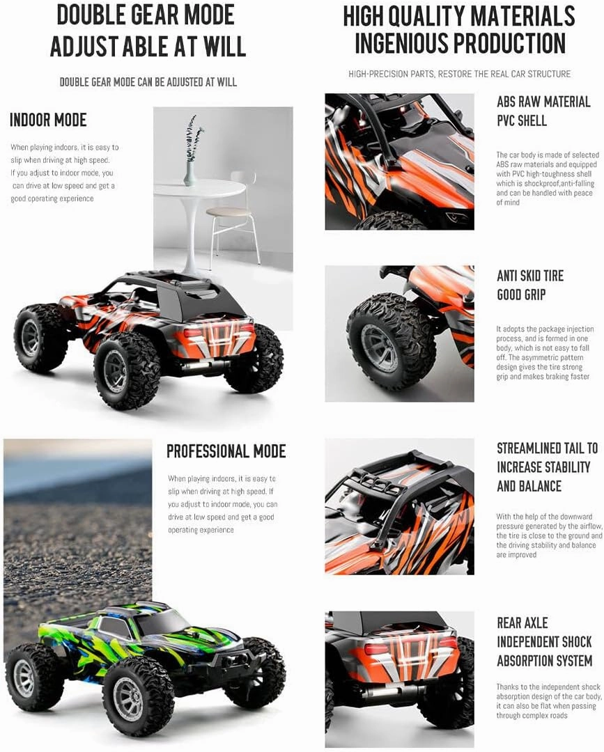 2.4G Remote Control RC Drift Off-Road Vehicle, 1/32 Scale Mini Electric 4WD RC Drift Off Road Truck High Speed Crawler Car for Teens Adults - (RTR Version/Green)