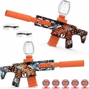 2 Pack Gel Ball Blaster Full Auto Electric Splatter Ball Toy 10 Rounds Per Seconds with Rechargeable Batteries, Line, Goggles and Target - Outdoor Activities Team Game Toy Age 14 