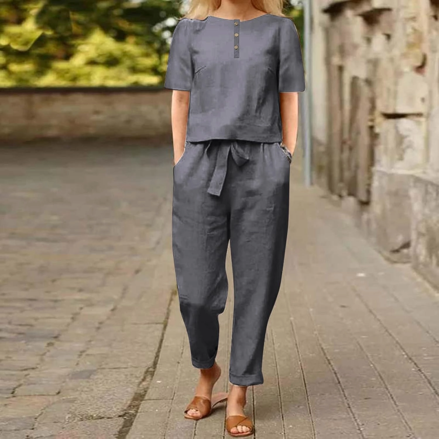 2 Piece Outfits for Womens Solid Women's Color Casual Fashion Splic Short Women Suits Loose Baggy Wide Leg Pants Sets