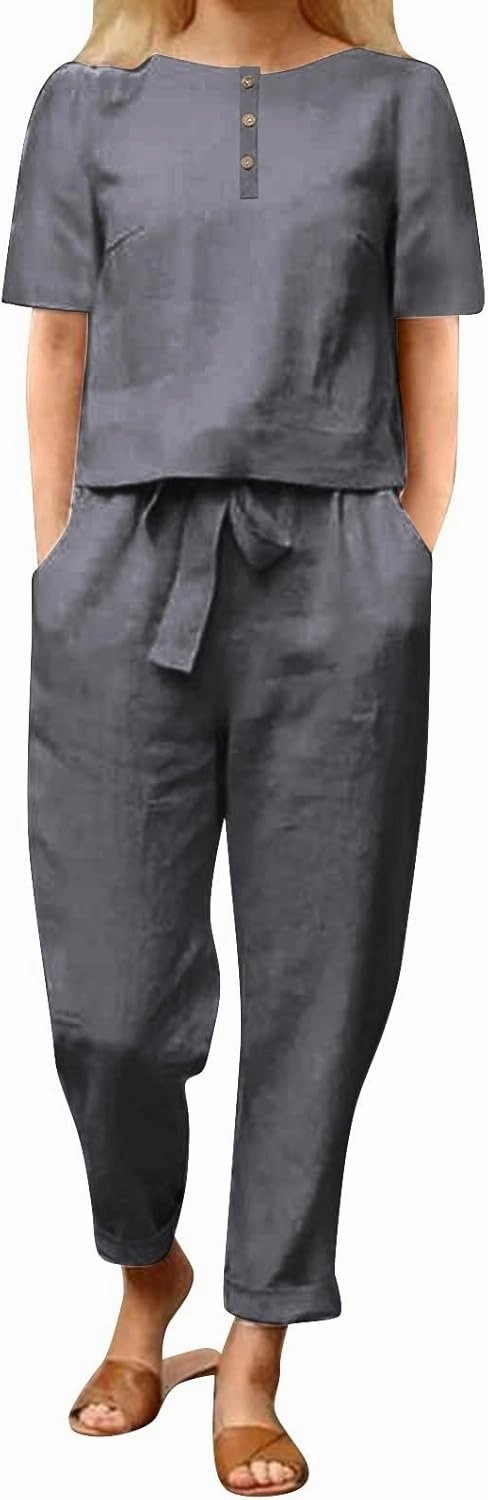 2 Piece Outfits for Womens Solid Women's Color Casual Fashion Splic Short Women Suits Loose Baggy Wide Leg Pants Sets