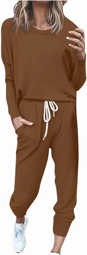 2 Piece Sets for Women 2025 Sleeve Crewneck Pullover Tops and Long Pants Tracksuit Sweatsuits with Sweatpants Long