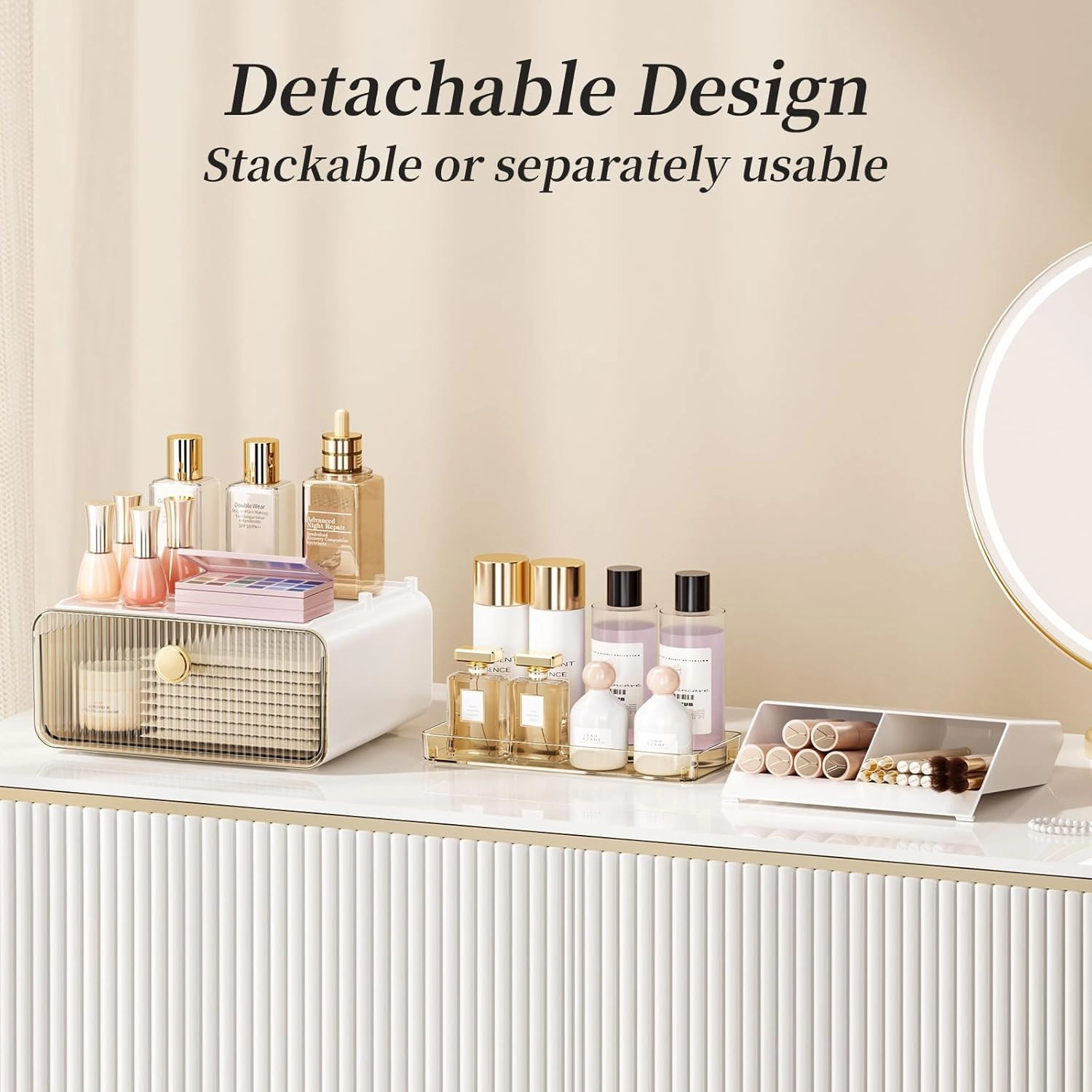 2-Tier Makeup Organizers Countertop,Versatile Bathroom Counter Organizer,Cosmetic Make Up Organizers for Vanity,Cute Skincare Organizer (Amber)