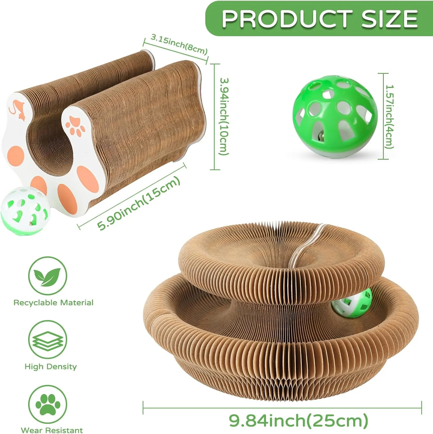 2Pack Magic Organ Cat Scratching Board Cat Accordion Toy Cat Scratching Post Ball Track, Kitten Fun Intelligence Physical Exercise Educational Toy Kitty Kurlz