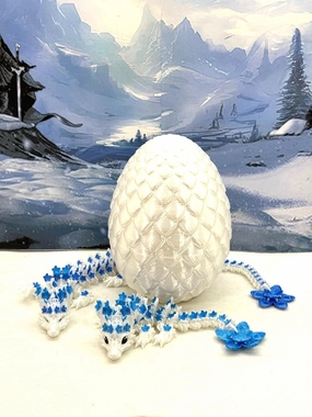 2pcs 3D Printed Dragons with Egg, Articulated Mother and Child Cherry Blossom Dragons, Fidget ADHD Toy, White and Blue Dragons, Gift for Mom MCD17WB-04WB
