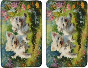 2PCS Cute Dog Bath Mat Funny Animal Running Grassland Floral Green Leaves Watercolor Garden Scenery Pets Lover Bathroom Rug Microfiber Memory Foam Shower Mat Kitchen Bath Floor Rugs, 16x24 Inch