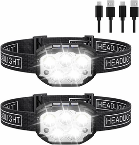 2pcs Strong Light 5LED Portable Head Light Lamp USB Rechargeable Outdoor Cycling Hiking Night Fishing Sensor Headlight Easy Install