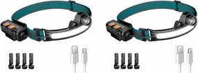 2X Head Light Lamp LED Rechargeable,1000Lumen Flashligh with Motion Sensor,with 4 Helmet Clip for Camping,Hiking