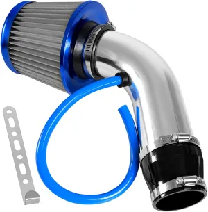 3 Inch Universal Cold Air Intake Filter Kit with Stainless Steel Filter and Aluminum Alloy Pipe, Automotive Air Filter High Induction Flow (Blue & Silver)